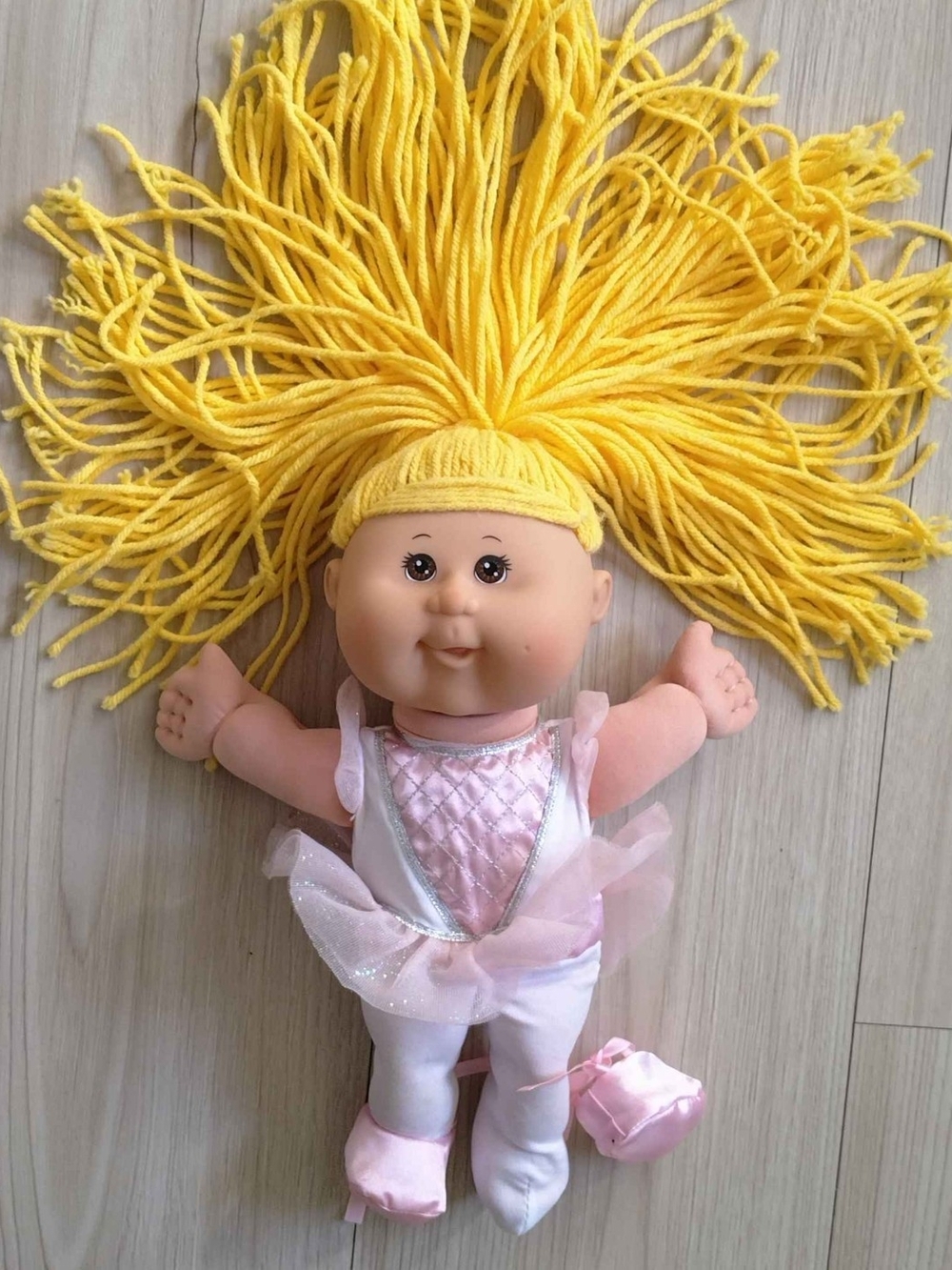 Soft Yarn-Hair Baby Doll in Yellow and Pink